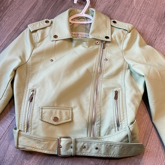 Cleo Pear  Green Moto Faux Leather with attached belt . - Picture 3 of 8